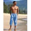 imageCOOFANDY Mens Linen Harem Capri Pants Lightweight Loose 34 Shorts Drawstring Elastic Waist Casual Beach Boho Yoga TrousersLight Blue