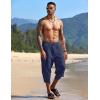 imageCOOFANDY Mens Linen Harem Capri Pants Lightweight Loose 34 Shorts Drawstring Elastic Waist Casual Beach Boho Yoga TrousersNavy Blue