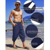imageCOOFANDY Mens Linen Harem Capri Pants Lightweight Loose 34 Shorts Drawstring Elastic Waist Casual Beach Boho Yoga TrousersNavy Blue