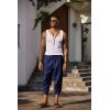 imageCOOFANDY Mens Linen Harem Capri Pants Lightweight Loose 34 Shorts Drawstring Elastic Waist Casual Beach Boho Yoga TrousersNavy Blue