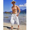 imageCOOFANDY Mens Linen Harem Capri Pants Lightweight Loose 34 Shorts Drawstring Elastic Waist Casual Beach Boho Yoga TrousersWhite