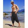 imageCOOFANDY Mens Linen Harem Capri Pants Lightweight Loose 34 Shorts Drawstring Elastic Waist Casual Beach Boho Yoga TrousersWhite Pinstripes