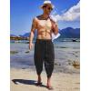 imageCOOFANDY Mens Linen Harem Capri Pants Lightweight Loose 34 Shorts Drawstring Elastic Waist Casual Beach Boho Yoga TrousersWhite Pinstripes