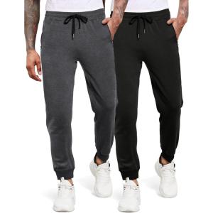 imageCOOFANDY Mens Jogger Sweatpants Workout Athletic Sweatpants Casual Pants with Zipper Pockets2 Pack BlackDark Grey