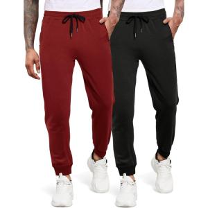 imageCOOFANDY Mens Jogger Sweatpants Workout Athletic Sweatpants Casual Pants with Zipper Pockets2 Pack BlackDark Red