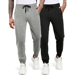 imageCOOFANDY Mens Jogger Sweatpants Workout Athletic Sweatpants Casual Pants with Zipper Pockets2 Pack BlackLight Grey