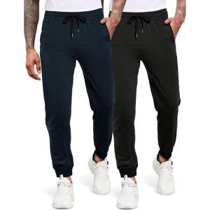 imageCOOFANDY Mens Jogger Sweatpants Workout Athletic Sweatpants Casual Pants with Zipper Pockets2 Pack BlackNavy Blue