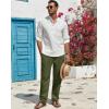 imageCOOFANDY Mens Casual Linen Pants Lightweight Summer Beach Pant Loose Fit Drawstring Elastic Waist TrousersArmy Green