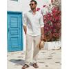 imageCOOFANDY Mens Casual Linen Pants Lightweight Summer Beach Pant Loose Fit Drawstring Elastic Waist TrousersBeige