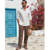 imageCOOFANDY Mens Casual Linen Pants Lightweight Summer Beach Pant Loose Fit Drawstring Elastic Waist TrousersBrown