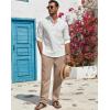 imageCOOFANDY Mens Casual Linen Pants Lightweight Summer Beach Pant Loose Fit Drawstring Elastic Waist TrousersKhaki