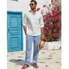 imageCOOFANDY Mens Casual Linen Pants Lightweight Summer Beach Pant Loose Fit Drawstring Elastic Waist TrousersLight Blue