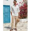 imageCOOFANDY Mens Casual Linen Pants Lightweight Summer Beach Pant Loose Fit Drawstring Elastic Waist TrousersLight Khaki