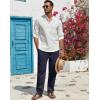 imageCOOFANDY Mens Casual Linen Pants Lightweight Summer Beach Pant Loose Fit Drawstring Elastic Waist TrousersNavy Blue