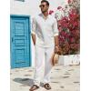 imageCOOFANDY Mens Casual Linen Pants Lightweight Summer Beach Pant Loose Fit Drawstring Elastic Waist TrousersWhite