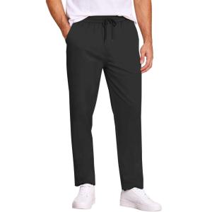imageCOOFANDY Mens Casual Cotton Pants Regular Fit Elastic Waist Drawstring Twill Pants Straight Leg Chino PantsBlack