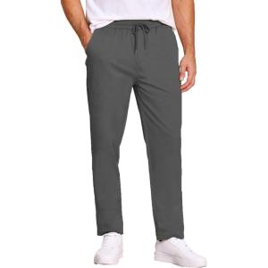 imageCOOFANDY Mens Casual Cotton Pants Regular Fit Elastic Waist Drawstring Twill Pants Straight Leg Chino PantsDark Grey