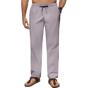 imageCOOFANDY Mens Casual Linen Pants Lightweight Summer Beach Pant Loose Fit Drawstring Elastic Waist TrousersLight Gray