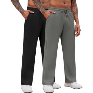 imageCOOFANDY Mens Casual Sweatpants Open Bottom Lounge Pants Drawstring Sweat Pants Joggers with Pockets2 Pack Dark GreyBlack