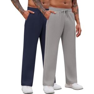 imageCOOFANDY Mens Casual Sweatpants Open Bottom Lounge Pants Drawstring Sweat Pants Joggers with Pockets2 Pack Light GreyNavy Blue