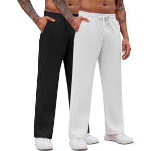 imageCOOFANDY Mens Casual Sweatpants Open Bottom Lounge Pants Drawstring Sweat Pants Joggers with Pockets2 Pack WhiteBlack