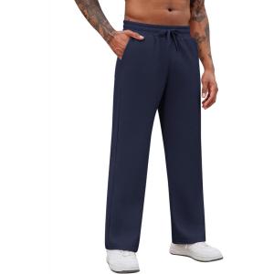 imageCOOFANDY Mens Casual Sweatpants Open Bottom Lounge Pants Drawstring Sweat Pants Joggers with PocketsNavy Blue