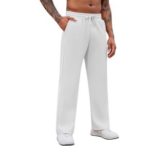 imageCOOFANDY Mens Casual Sweatpants Open Bottom Lounge Pants Drawstring Sweat Pants Joggers with PocketsWhite