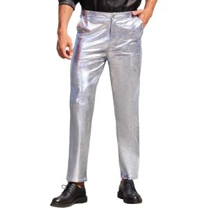 imageCOOFANDY Mens Metallic Shiny Pants Night Club Pants 70s 80s 90s Disco Pant Party Dance Straight Leg Trousers01luxurious Silver