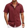 imageCOOFANDY Mens Button Down Shirts Lightweight Breathable Short Sleeve Shirt Summer Beach TopWine Red