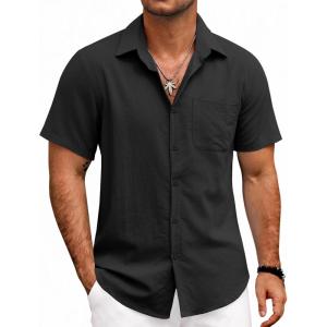imageCOOFANDY Mens Button Down Shirts Lightweight Breathable Short Sleeve Shirt Summer Beach TopBlack