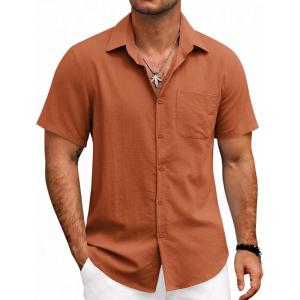 imageCOOFANDY Mens Button Down Shirts Lightweight Breathable Short Sleeve Shirt Summer Beach TopCaramel