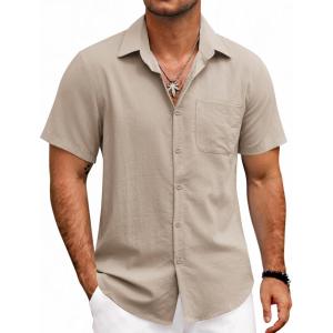 imageCOOFANDY Mens Button Down Shirts Lightweight Breathable Short Sleeve Shirt Summer Beach TopKhaki
