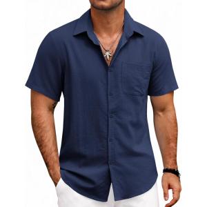 imageCOOFANDY Mens Button Down Shirts Lightweight Breathable Short Sleeve Shirt Summer Beach TopNavy Blue
