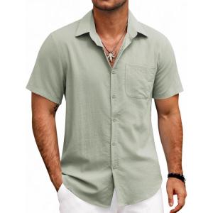 imageCOOFANDY Mens Button Down Shirts Lightweight Breathable Short Sleeve Shirt Summer Beach TopSage Green
