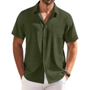 imageCOOFANDY Shirts for Men Short Sleeve Button Down Shirt Casual Summer Beach ShirtsArmy Green