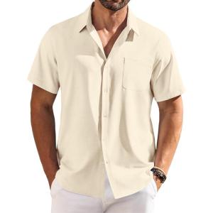imageCOOFANDY Shirts for Men Short Sleeve Button Down Shirt Casual Summer Beach ShirtsBeige