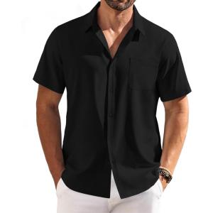 imageCOOFANDY Shirts for Men Short Sleeve Button Down Shirt Casual Summer Beach ShirtsBlack