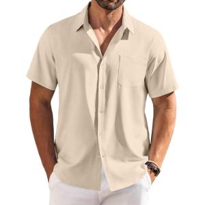 imageCOOFANDY Shirts for Men Short Sleeve Button Down Shirt Casual Summer Beach ShirtsChampagne