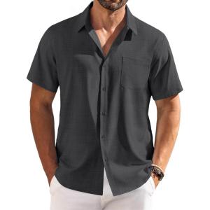 imageCOOFANDY Shirts for Men Short Sleeve Button Down Shirt Casual Summer Beach ShirtsDark Grey