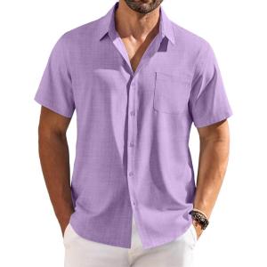 imageCOOFANDY Shirts for Men Short Sleeve Button Down Shirt Casual Summer Beach ShirtsLavender