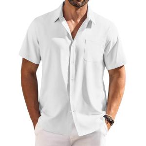 imageCOOFANDY Shirts for Men Short Sleeve Button Down Shirt Casual Summer Beach ShirtsWhite