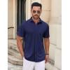 imageCOOFANDY Mens Casual Button Down Shirt Untucked Short Sleeve Strech Wrinkle Free Dress ShirtsDeep Blue