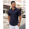 imageCOOFANDY Mens Casual Button Down Shirt Untucked Short Sleeve Strech Wrinkle Free Dress ShirtsNavy Blue