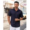 imageCOOFANDY Mens Casual Button Down Shirt Untucked Short Sleeve Strech Wrinkle Free Dress ShirtsNavy Blue