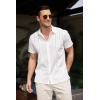 imageCOOFANDY Mens Cuban Guayabera Shirt Summer Beach Vacation Shirt Casual Short Sleeve Button Down Resort WearAwhite