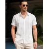 imageCOOFANDY Mens Cuban Guayabera Shirt Summer Beach Vacation Shirt Casual Short Sleeve Button Down Resort WearAwhite