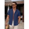 imageCOOFANDY Mens Cuban Guayabera Shirt Summer Beach Vacation Shirt Casual Short Sleeve Button Down Resort WearBlack Iris