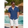 imageCOOFANDY Mens Cuban Guayabera Shirt Summer Beach Vacation Shirt Casual Short Sleeve Button Down Resort WearDark Blue