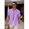 imageCOOFANDY Mens Cuban Guayabera Shirt Summer Beach Vacation Shirt Casual Short Sleeve Button Down Resort WearPurple Rose