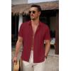 imageCOOFANDY Mens Cuban Guayabera Shirt Summer Beach Vacation Shirt Casual Short Sleeve Button Down Resort WearRed Dahlia